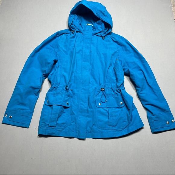 Lands End Womens Rain Jacket Sz M 10-12 Hood Pockets Full Zip Nylon Wind Weather - Picture 2 of 13